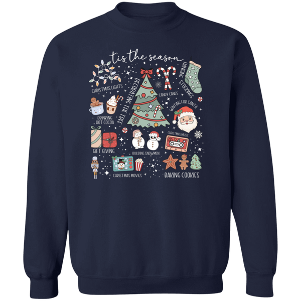 'Tis the Season Retro Christmas Sweatshirt – Gildan Crewneck with Vintage Holiday Icons