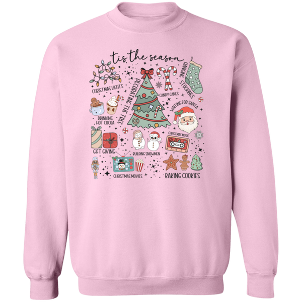 'Tis the Season Retro Christmas Sweatshirt – Gildan Crewneck with Vintage Holiday Icons