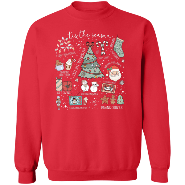 'Tis the Season Retro Christmas Sweatshirt – Gildan Crewneck with Vintage Holiday Icons