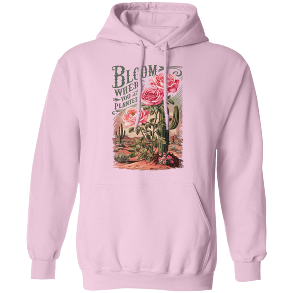 Bloom Where You Are Planted Hoodie – Gildan | Inspirational Cactus Design | Positive Quote Apparel