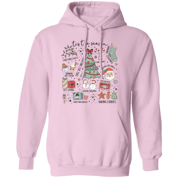 'Tis the Season Retro Christmas Hoodie – Gildan Pullover with Vintage Holiday Icons