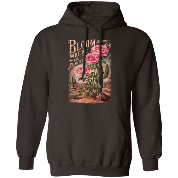 Bloom Where You Are Planted Hoodie – Gildan | Inspirational Cactus Design | Positive Quote Apparel