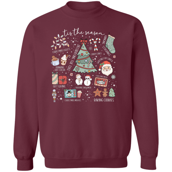 'Tis the Season Retro Christmas Sweatshirt – Gildan Crewneck with Vintage Holiday Icons