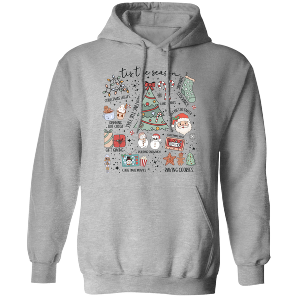 'Tis the Season Retro Christmas Hoodie – Gildan Pullover with Vintage Holiday Icons