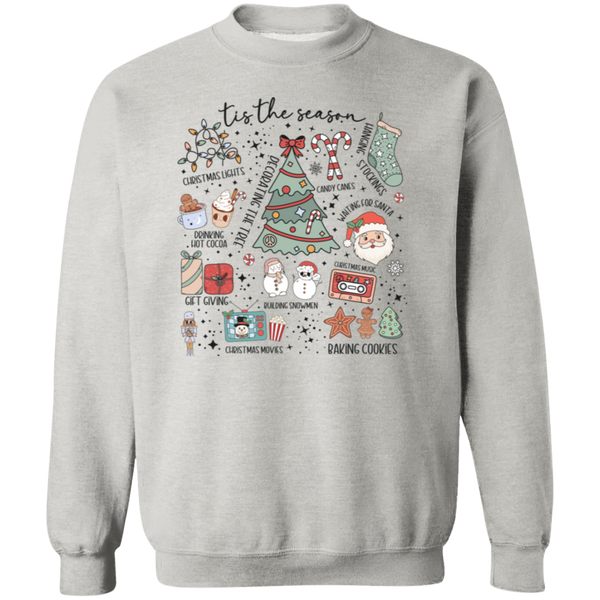 'Tis the Season Retro Christmas Sweatshirt – Gildan Crewneck with Vintage Holiday Icons