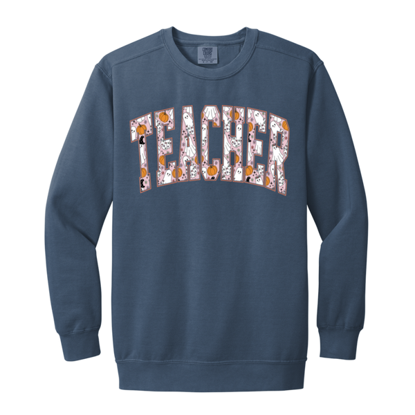 Trendy Halloween Fall Crewneck Sweatshirt – Perfect for Spooky Teachers!