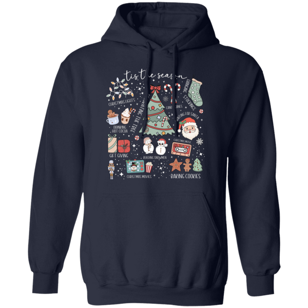 'Tis the Season Retro Christmas Hoodie – Gildan Pullover with Vintage Holiday Icons