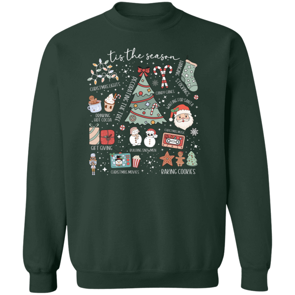 'Tis the Season Retro Christmas Sweatshirt – Gildan Crewneck with Vintage Holiday Icons