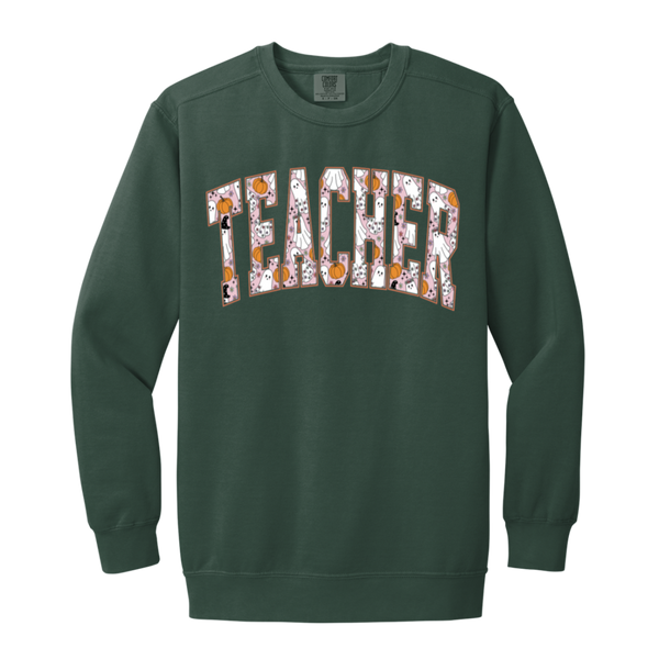 Trendy Halloween Fall Crewneck Sweatshirt – Perfect for Spooky Teachers!