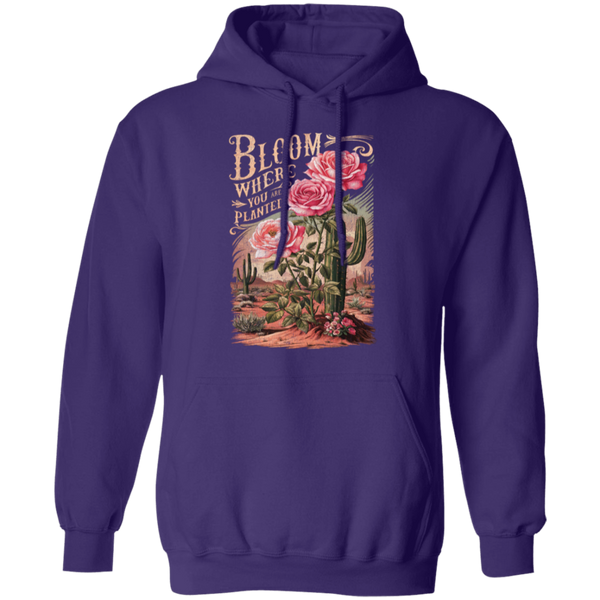 Bloom Where You Are Planted Hoodie – Gildan | Inspirational Cactus Design | Positive Quote Apparel