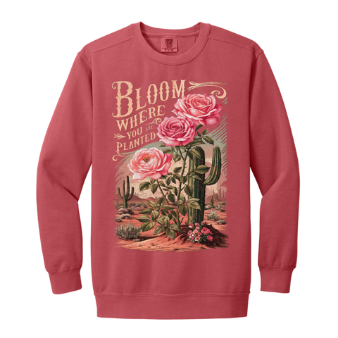 Bloom Where You Are Planted Sweatshirt – Comfort Colors | Cactus Graphic Crewneck | Inspirational Positive Apparel