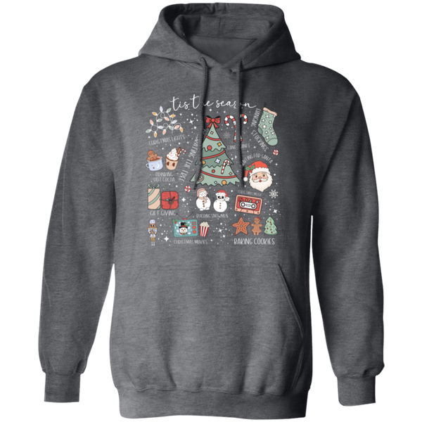 'Tis the Season Retro Christmas Hoodie – Gildan Pullover with Vintage Holiday Icons