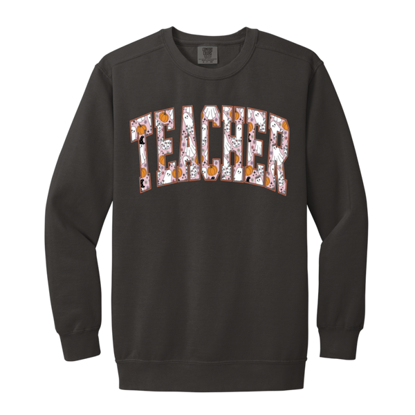 Trendy Halloween Fall Crewneck Sweatshirt – Perfect for Spooky Teachers!