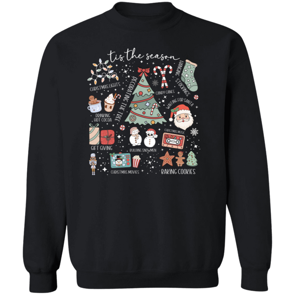 'Tis the Season Retro Christmas Sweatshirt – Gildan Crewneck with Vintage Holiday Icons