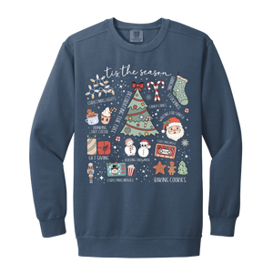 'Tis the Season Retro Christmas Sweatshirt – Comfort Colors Pullover with Vintage Holiday Icons