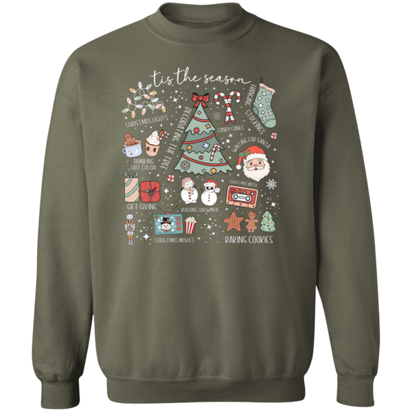 'Tis the Season Retro Christmas Sweatshirt – Gildan Crewneck with Vintage Holiday Icons