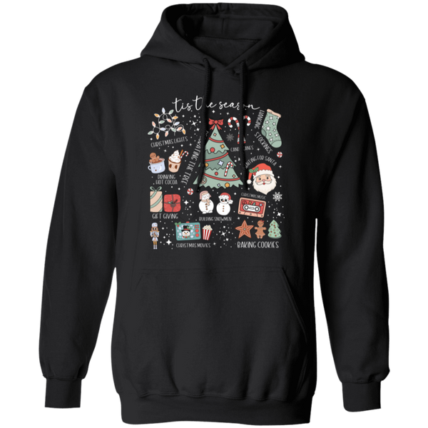 'Tis the Season Retro Christmas Hoodie – Gildan Pullover with Vintage Holiday Icons