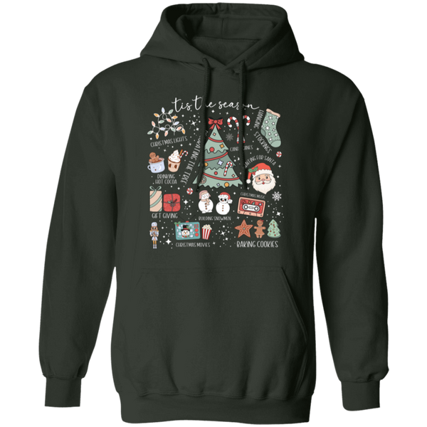 'Tis the Season Retro Christmas Hoodie – Gildan Pullover with Vintage Holiday Icons