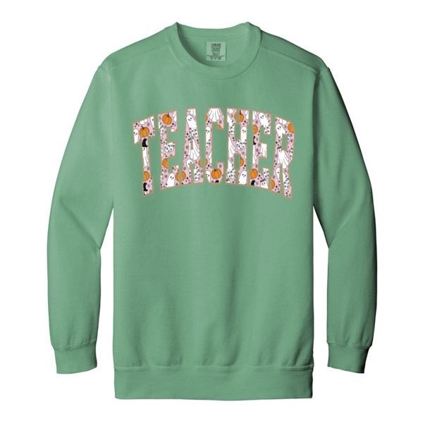 Trendy Halloween Fall Crewneck Sweatshirt – Perfect for Spooky Teachers!