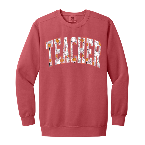 Trendy Halloween Fall Crewneck Sweatshirt – Perfect for Spooky Teachers!