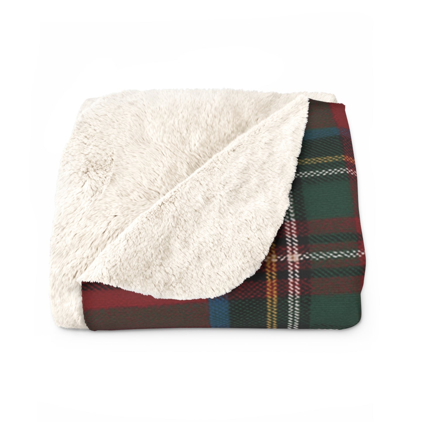 Personalized Tartan Christmas Blanket – Classic Red Plaid Family Name Throw with Green Stripe | Custom Sherpa or Fleece Blanket (50x60 or 60x80)