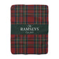 Personalized Tartan Christmas Blanket – Classic Red Plaid Family Name Throw with Green Stripe | Custom Sherpa or Fleece Blanket (50x60 or 60x80)