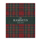 Personalized Tartan Christmas Blanket – Classic Red Plaid Family Name Throw with Green Stripe | Custom Sherpa or Fleece Blanket (50x60 or 60x80)