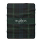 Personalized Green & Navy Tartan Christmas Blanket – Ralph Lauren Style Plaid Throw with Family Name | Custom Sherpa or Fleece Blanket (50x60 or 60x80)