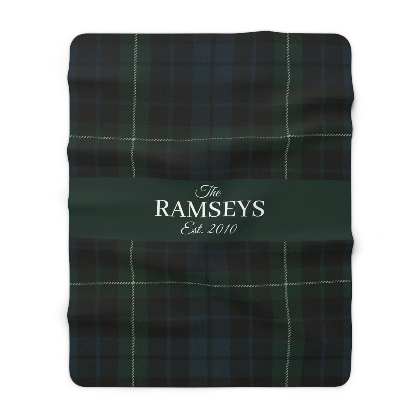 Personalized Green & Navy Tartan Christmas Blanket – Ralph Lauren Style Plaid Throw with Family Name | Custom Sherpa or Fleece Blanket (50x60 or 60x80)