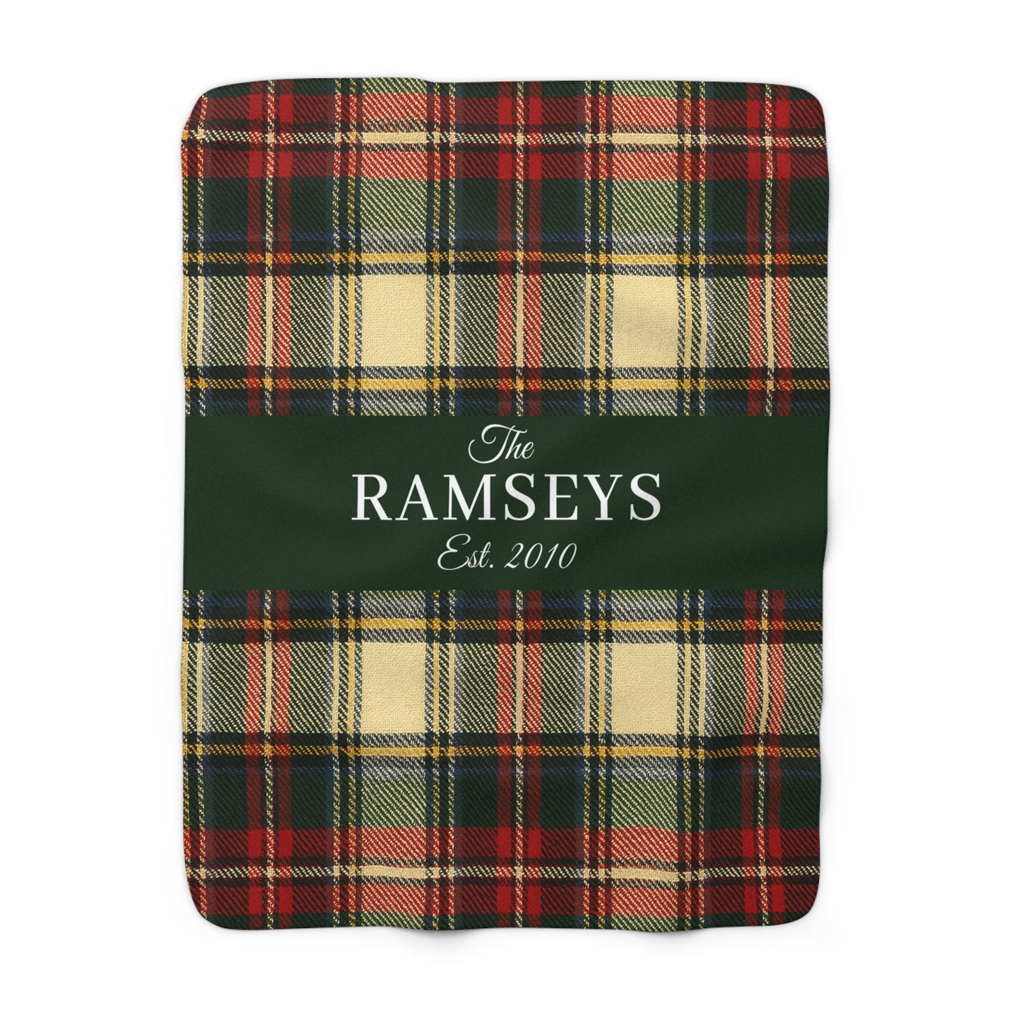 Personalized Cream & Red Tartan Christmas Blanket – Ralph Lauren Inspired Plaid Family Throw | Custom Sherpa or Fleece Blanket (50x60 or 60x80)