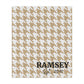 Personalized Houndstooth Blanket – Custom Family Name Throw in Tan, Green, Burgundy, or Orange | Plush Fleece or Sherpa Blanket (50x60 or 60x80)