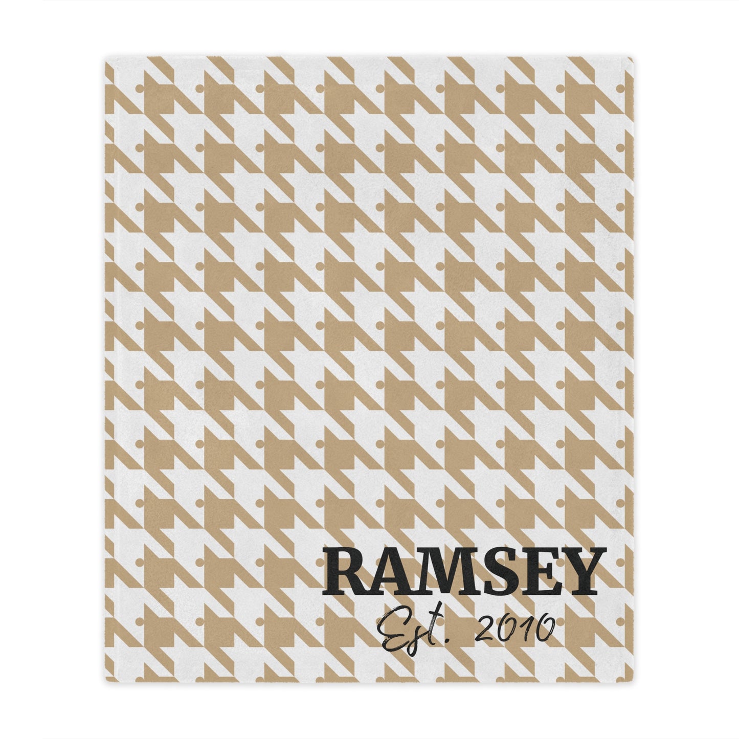 Personalized Houndstooth Blanket – Custom Family Name Throw in Tan, Green, Burgundy, or Orange | Plush Fleece or Sherpa Blanket (50x60 or 60x80)