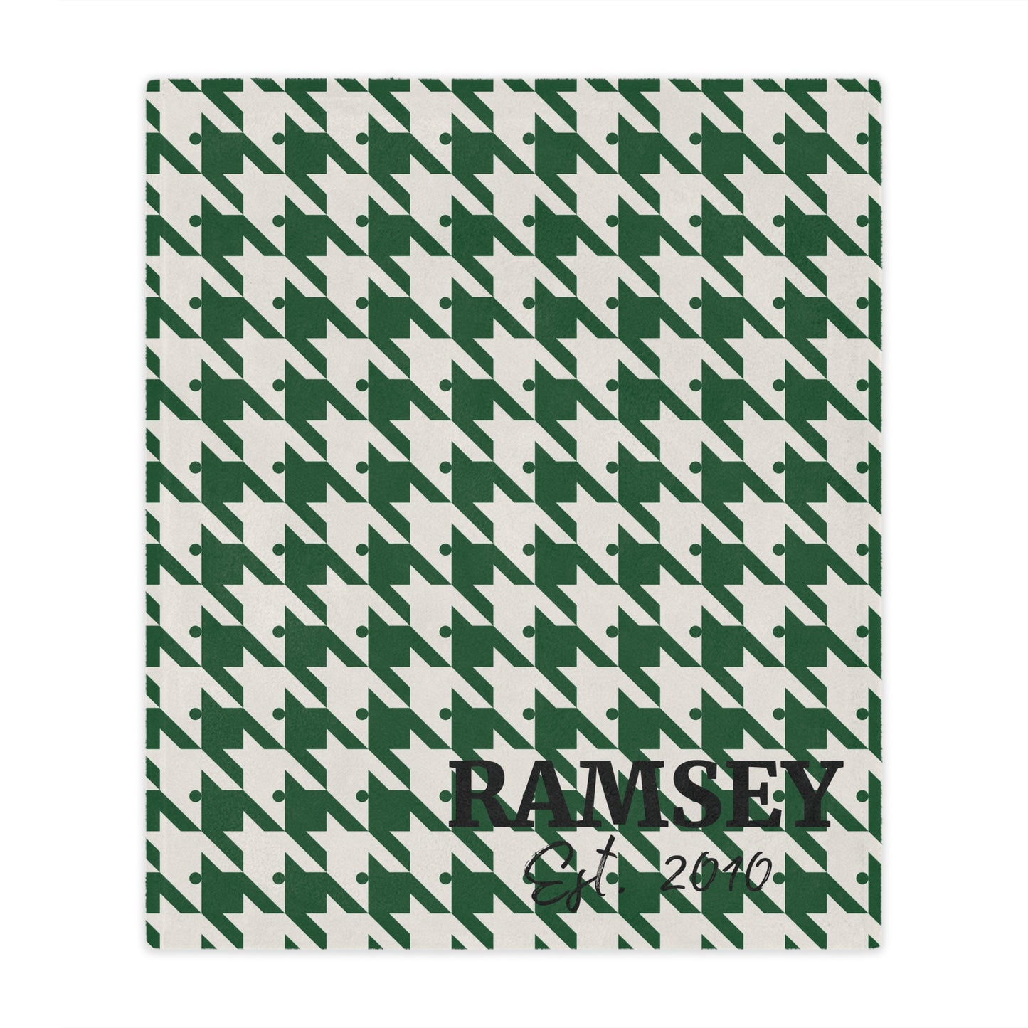 Personalized Houndstooth Blanket – Custom Family Name Throw in Tan, Green, Burgundy, or Orange | Plush Fleece or Sherpa Blanket (50x60 or 60x80)