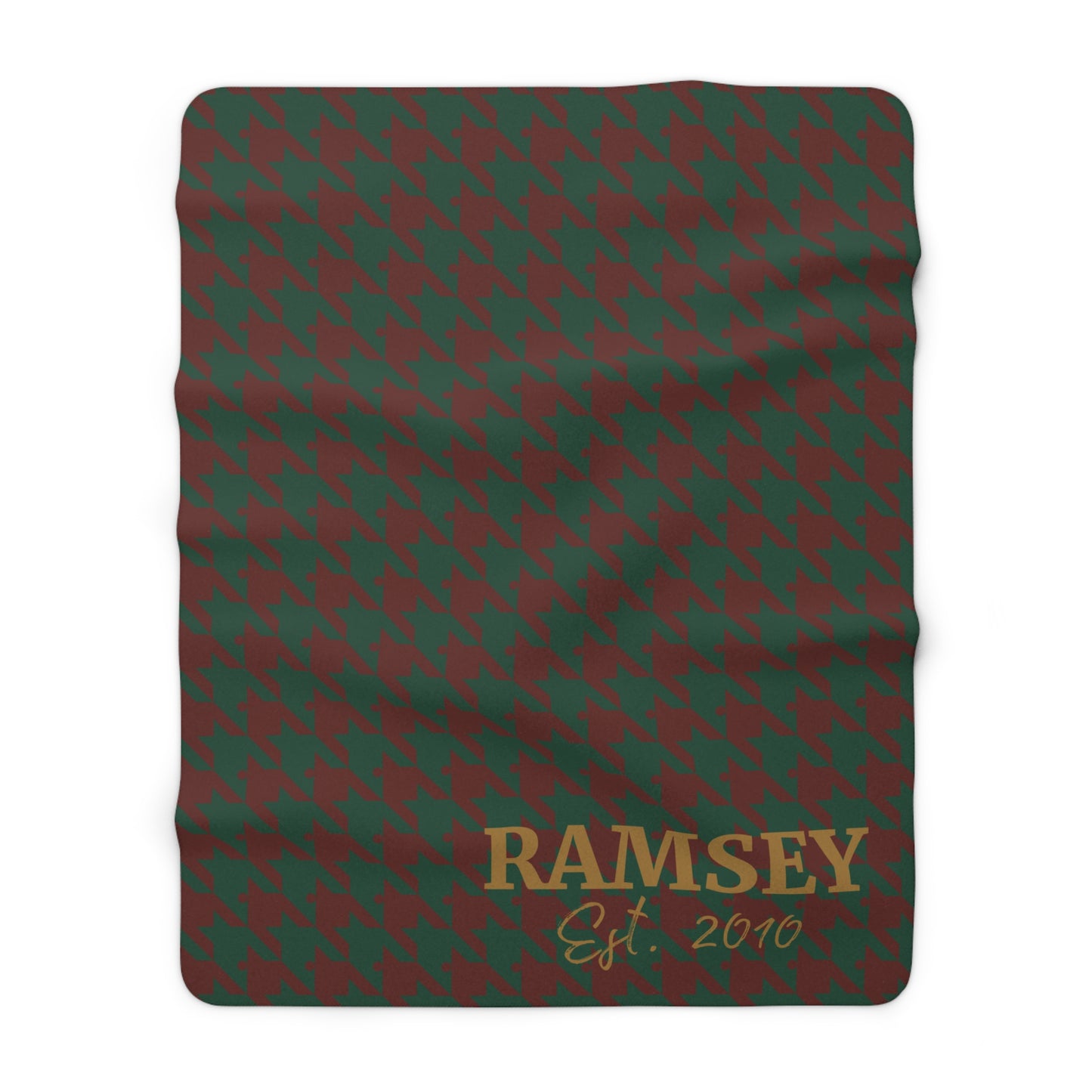 Personalized Houndstooth Blanket – Custom Family Name Throw in Tan, Green, Burgundy, or Orange | Plush Fleece or Sherpa Blanket (50x60 or 60x80)