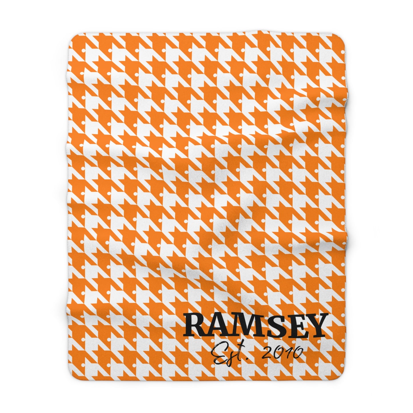 Personalized Houndstooth Blanket – Custom Family Name Throw in Tan, Green, Burgundy, or Orange | Plush Fleece or Sherpa Blanket (50x60 or 60x80)