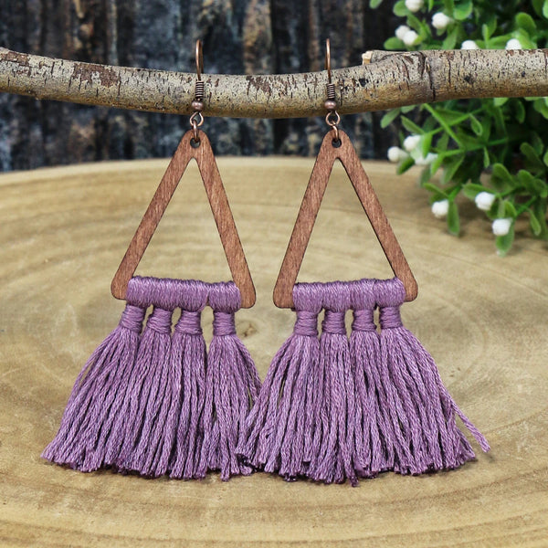 Boho Wooden & Hand-Knitted Drop Earrings | Vintage Colorful Sets | Women's Jewelry
