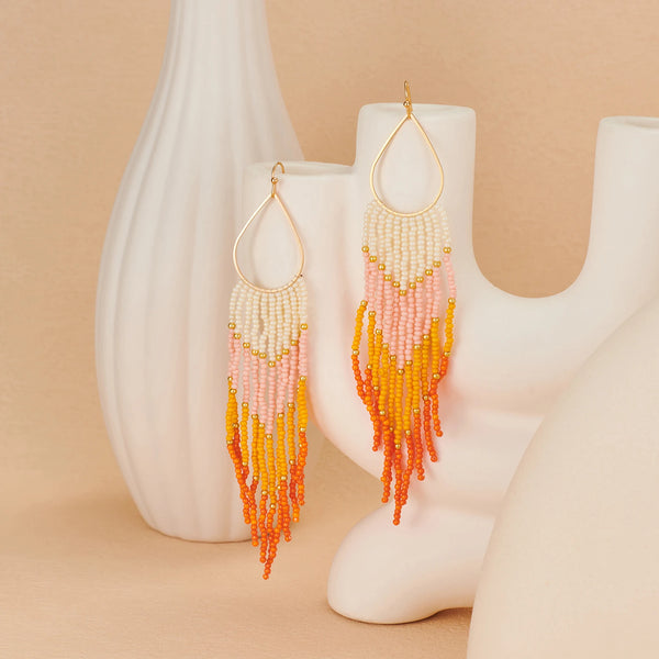 Bohemian Beaded Tassel Earrings | Color Gradient Drop Earrings | Handmade Seed Bead Jewelry