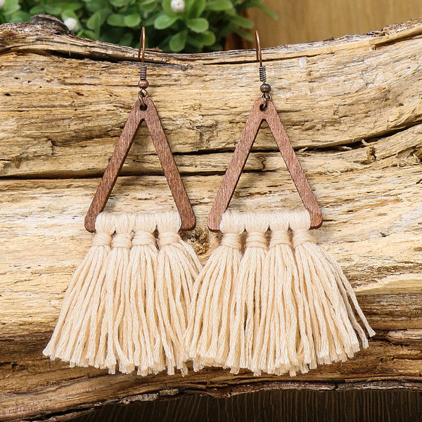 Boho Wooden & Hand-Knitted Drop Earrings | Vintage Colorful Sets | Women's Jewelry