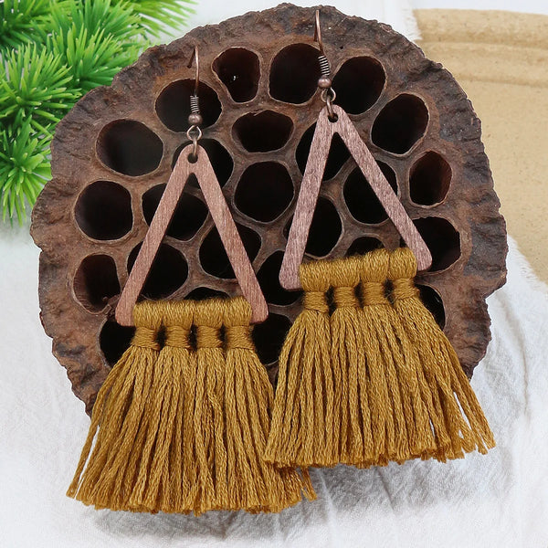 Boho Wooden & Hand-Knitted Drop Earrings | Vintage Colorful Sets | Women's Jewelry