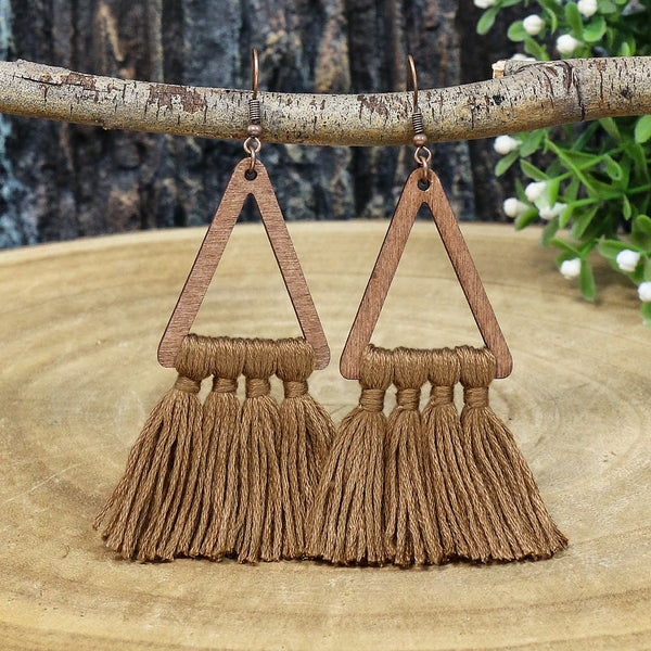 Boho Wooden & Hand-Knitted Drop Earrings | Vintage Colorful Sets | Women's Jewelry