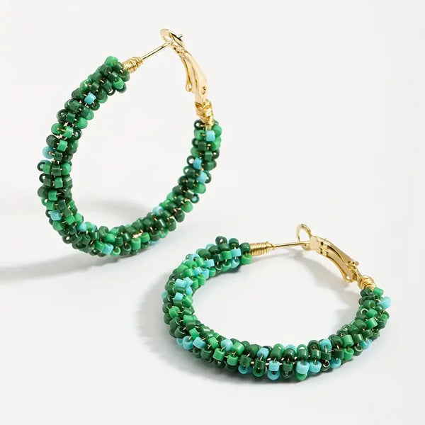 Colorful Rice Bead Hoop Earrings | Handmade Bohemian Earrings | Minimalist & Elegant