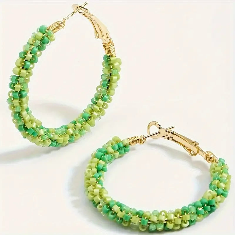 Colorful Rice Bead Hoop Earrings | Handmade Bohemian Earrings | Minimalist & Elegant