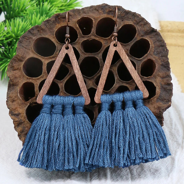 Boho Wooden & Hand-Knitted Drop Earrings | Vintage Colorful Sets | Women's Jewelry