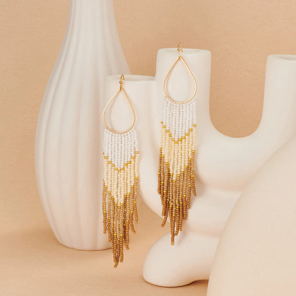 Bohemian Beaded Tassel Earrings | Color Gradient Drop Earrings | Handmade Seed Bead Jewelry