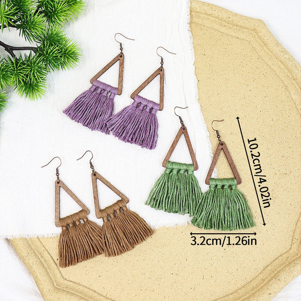 Boho Wooden & Hand-Knitted Drop Earrings | Vintage Colorful Sets | Women's Jewelry