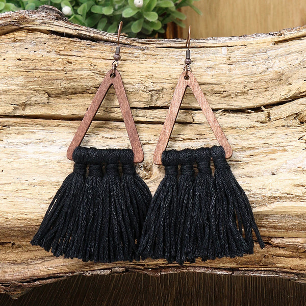 Boho Wooden & Hand-Knitted Drop Earrings | Vintage Colorful Sets | Women's Jewelry