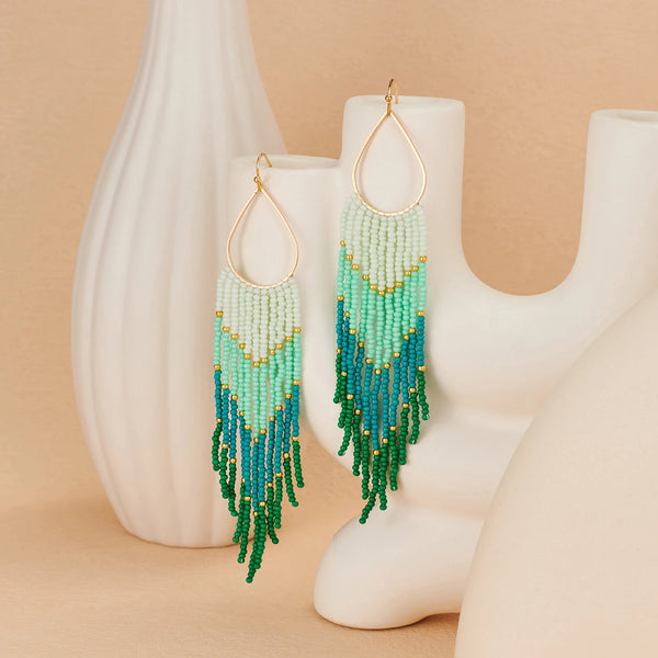 Bohemian Beaded Tassel Earrings | Color Gradient Drop Earrings | Handmade Seed Bead Jewelry