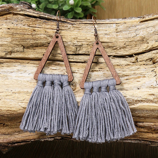 Boho Wooden & Hand-Knitted Drop Earrings | Vintage Colorful Sets | Women's Jewelry
