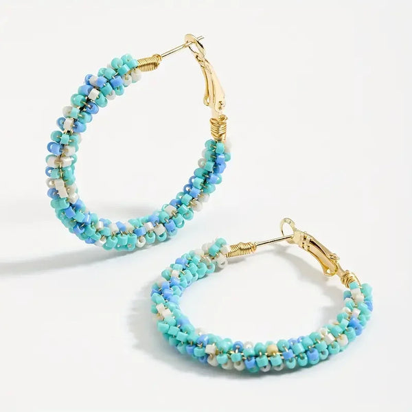 Colorful Rice Bead Hoop Earrings | Handmade Bohemian Earrings | Minimalist & Elegant