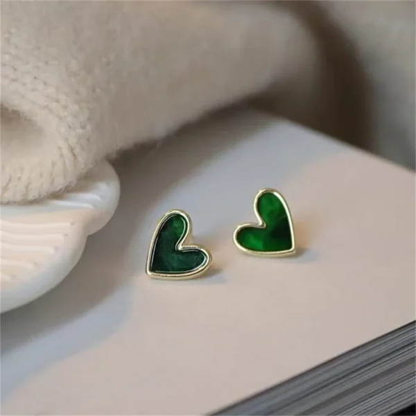 Heart Zircon Earrings | Vintage Green & Gold Earrings | Elegant Women's Jewelry